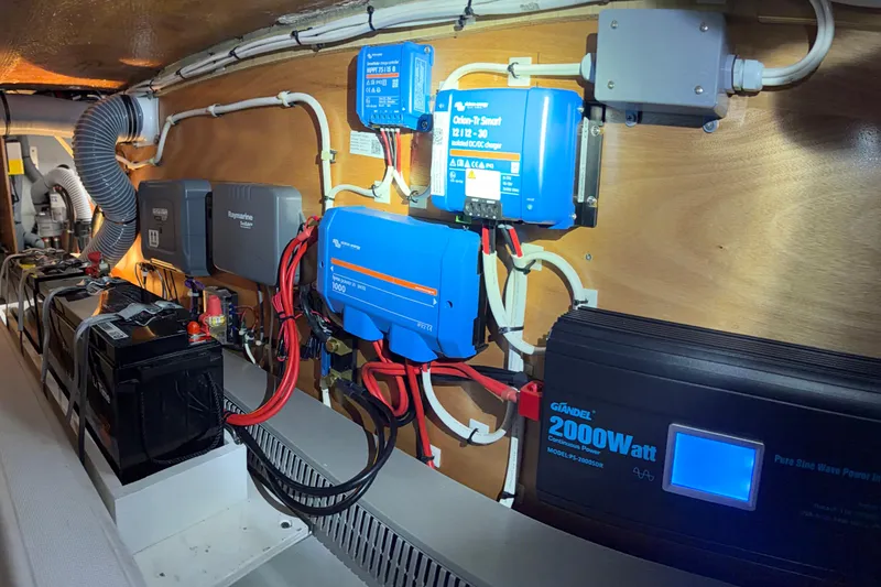 Sante Yacht Photos Pics Electrical system setup in a 2013 Beneteau Swift Trawler 34 Fly, featuring batteries and inverters.
