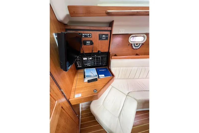 Just Cause Yacht Photos Pics Port side aft view of navigation station and seating area.