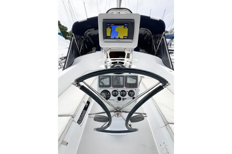 Just Cause Yacht Photos Pics Navigation instruments and folding wheel.