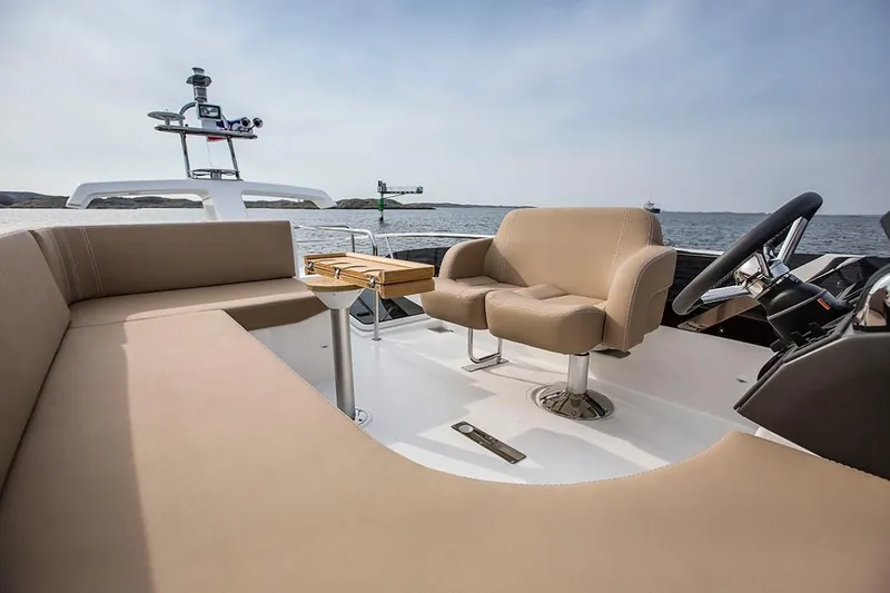 Seahawk Yacht Photos Pics Luxurious seating on 2017 Nimbus 405 Flybridge yacht with ocean view.