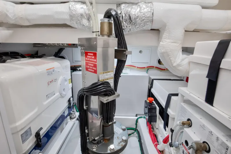 Code Blu Yacht Photos Pics Engine room of 2022 Valhalla Boatworks 46 Center Console, showcasing mechanical components.