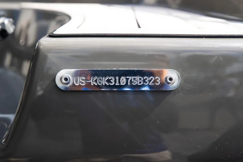 Airship 310 Yacht Photos Pics Close-up of Airship 310's identification plate, model year 2023, displaying serial number.