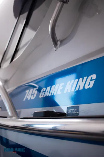  Yacht Photos Pics 2023 Extreme Boats 745 Game King, diesel model, close-up view.