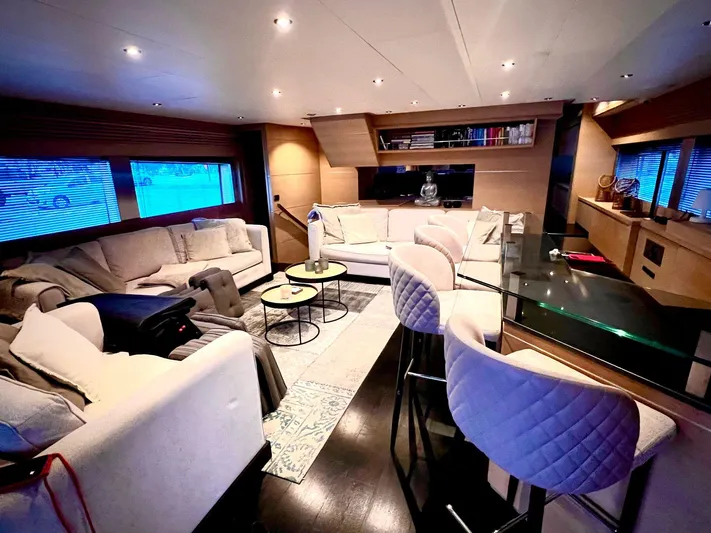  Yacht Photos Pics Luxurious interior of a 2008 Conam 75 Widebody yacht with modern seating and elegant decor.