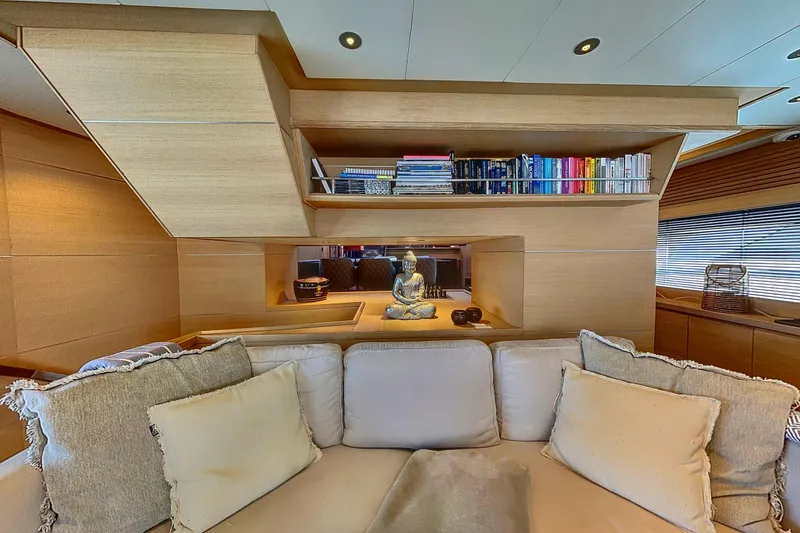  Yacht Photos Pics Luxurious interior of 2008 Conam 75 Widebody yacht with cozy seating and elegant decor.