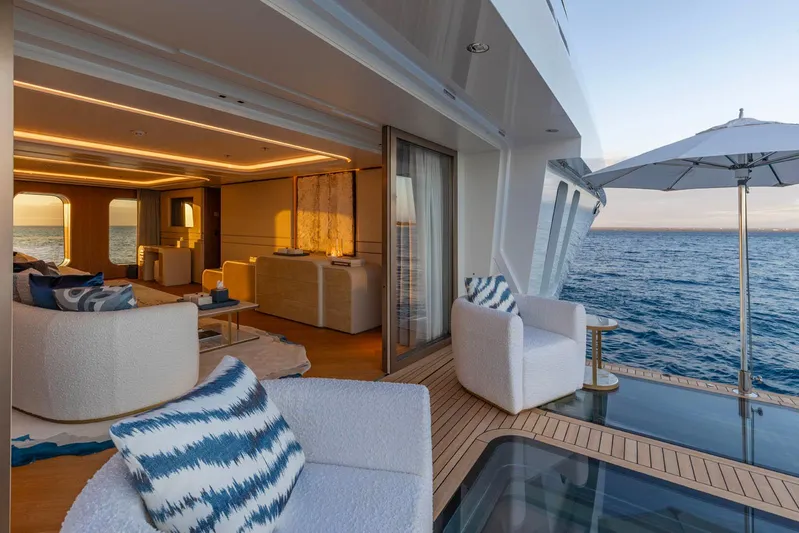 Moonstone Yacht Photos Pics Luxurious Amels 200 yacht interior and deck with ocean view, 2021 model.