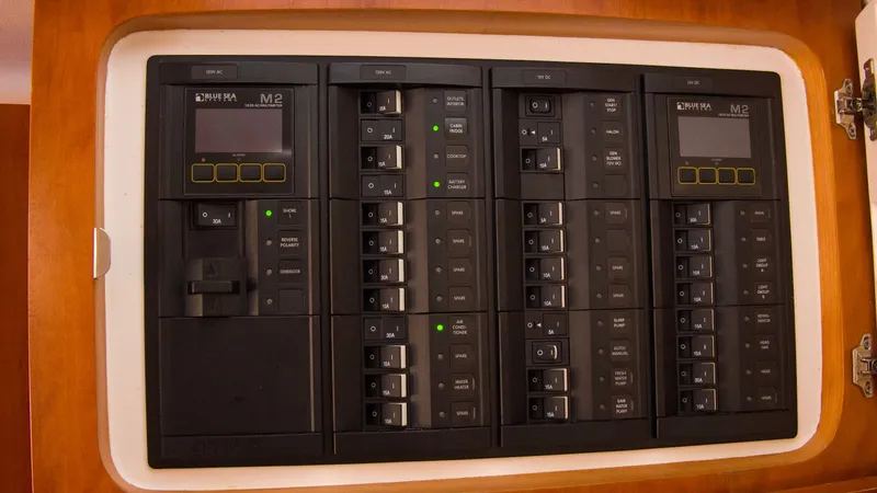 R&r Yacht Photos Pics Electrical control panel of the 2017 Intrepid 400 Cuddy.