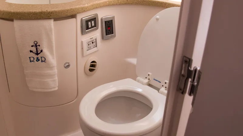 R&r Yacht Photos Pics Intrepid 400 Cuddy 2017 bathroom with toilet and towel.