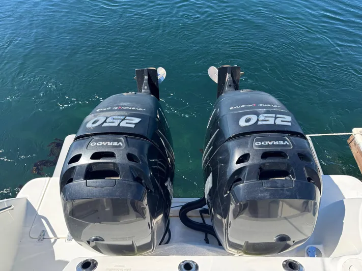  Yacht Photos Pics Twin 250 horsepower outboard engines on a 2018 Boston Whaler 285 Conquest boat.