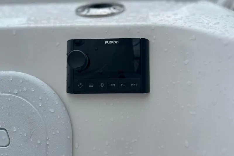  Yacht Photos Pics Fusion audio system on 2026 Sea Fox 268 Commander, wet surface detail.