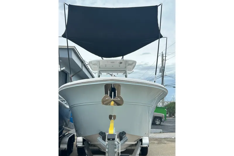  Yacht Photos Pics 2026 Sea Fox 268 Commander boat on trailer with canopy, front view.