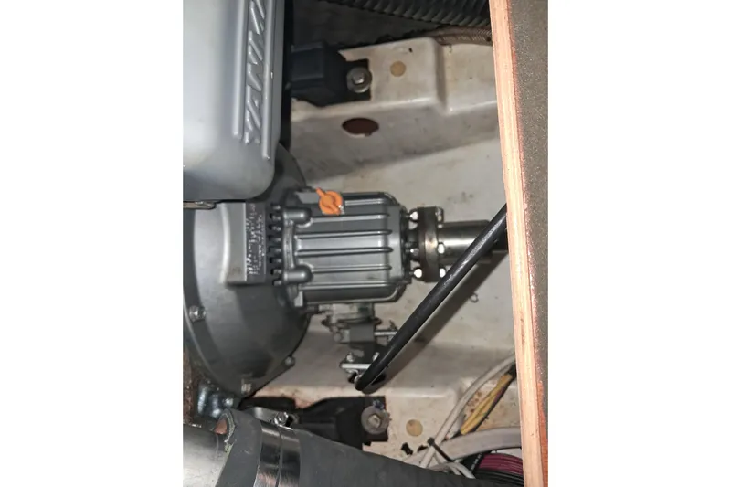 Anyroad Yacht Photos Pics Engine compartment of a 2006 Beneteau 423 sailboat, showing mechanical components.