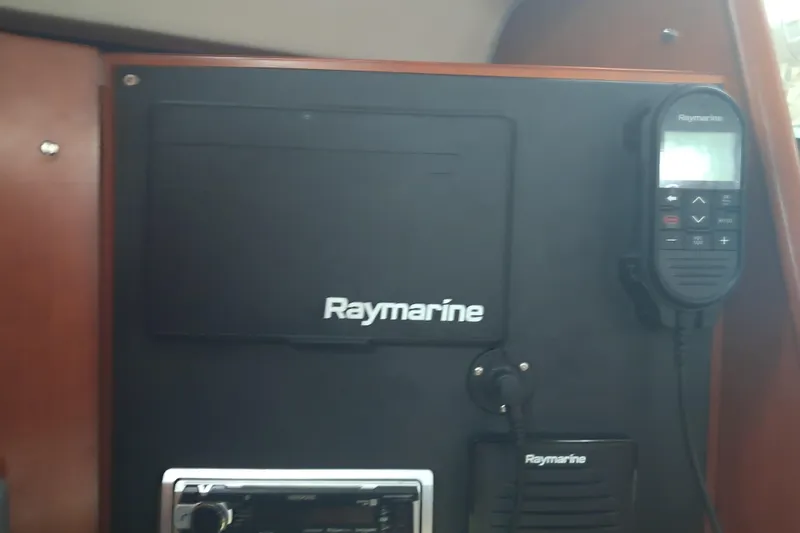 Anyroad Yacht Photos Pics Raymarine navigation equipment on a 2006 Beneteau 423 yacht control panel.