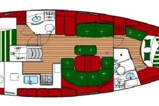 Anyroad Yacht Photos Pics Floor plan of a 2006 Beneteau 423 sailboat, featuring cabins and living areas.