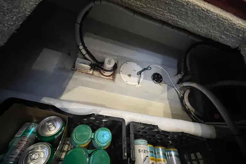 Spray Yacht Photos Pics Bilge area of 2015 Nordic Tug 39 with stored canned beverages.