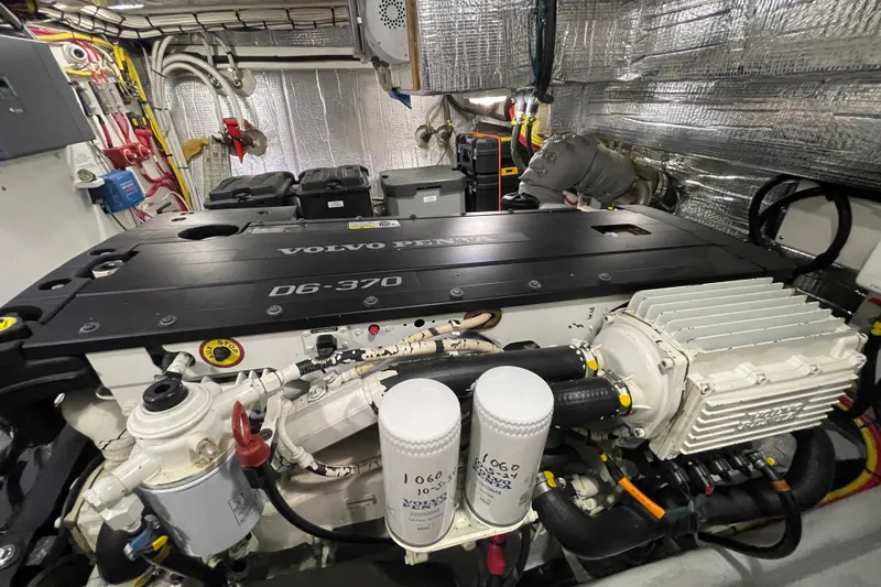 Spray Yacht Photos Pics Engine room of a 2015 Nordic Tug 39 with Volvo Penta D6-370 engine.