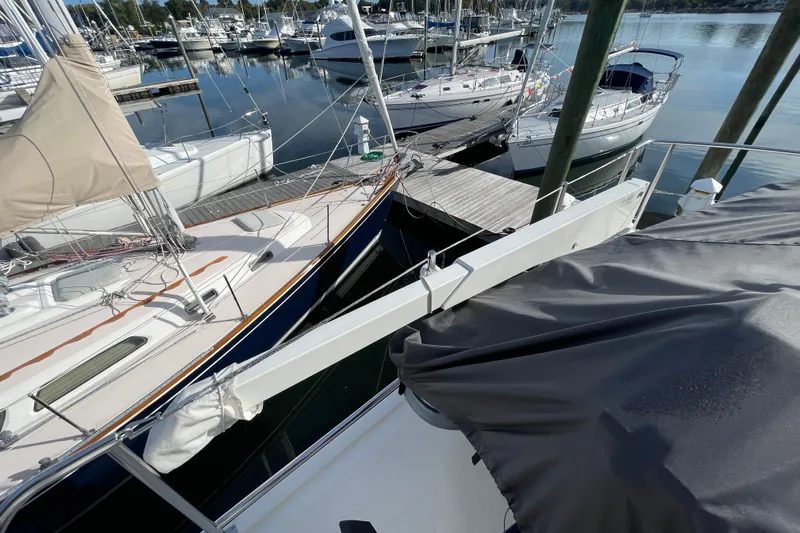Spray Yacht Photos Pics Docked sailboats at marina, view from 2015 Nordic Tug 39.