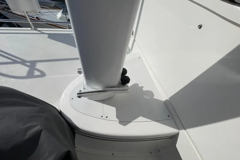 Spray Yacht Photos Pics 2015 Nordic Tug 39 deck detail with railing and structural elements.