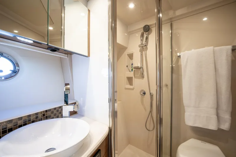 Chassan Yacht Photos Pics Luxurious 2016 Cruisers Cantius yacht bathroom with modern fixtures and elegant design.