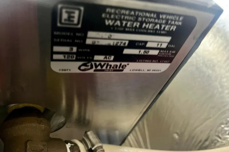 Chassan Yacht Photos Pics Label on Whale water heater in 2016 Cruisers Yachts 45 Cantius.