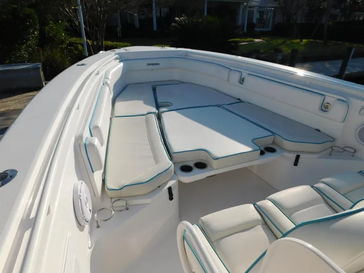  Yacht Photos Pics 2016 Everglades 355 Center Console boat with spacious seating and cup holders.