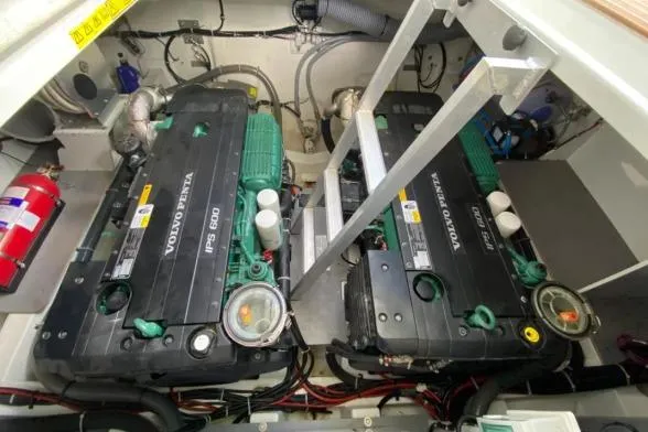 Sol Y Luna Yacht Photos Pics Engine room of 2018 Beneteau 46 with dual Volvo Penta IPS 600 engines.