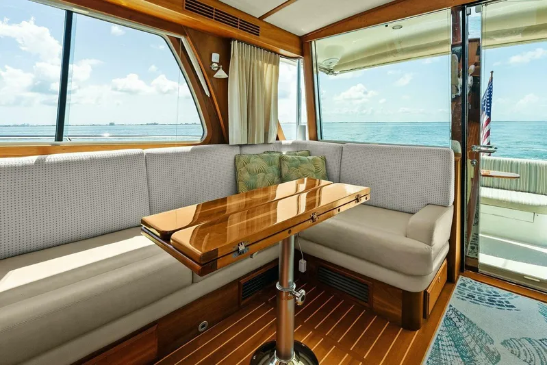 Rowe Boat Yacht Photos Pics Luxurious interior of 2018 Sabre 48 Salon Express yacht with ocean view.
