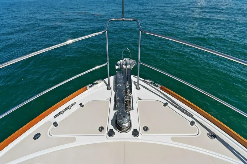 Rowe Boat Yacht Photos Pics Bow view of 2018 Sabre 48 Salon Express yacht on open water.