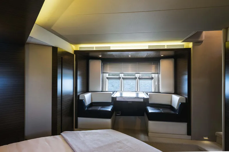 Kenostar Yacht Photos Pics Luxurious interior of 2015 Azimut 55S yacht with elegant seating and window view.