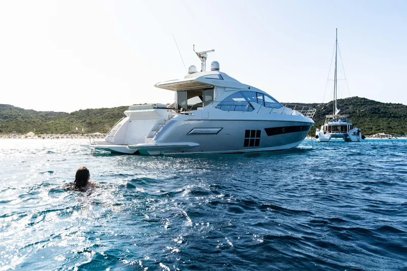 Kenostar Yacht Photos Pics 2015 Azimut 55S yacht on clear blue water with scenic background.