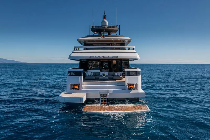 X96 Triplex Yacht Photos Pics Luxury yacht Extra X96 TRIPLEX 2025 on open sea, rear view.