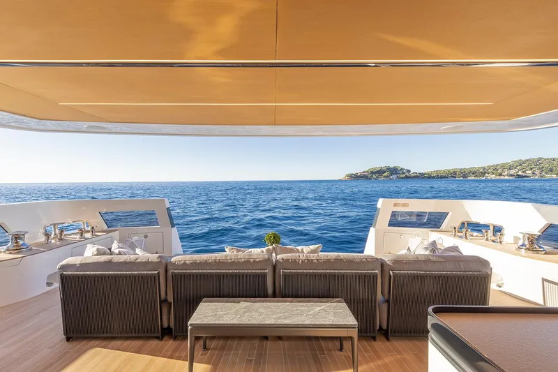 X96 Triplex Yacht Photos Pics Luxury yacht Extra X96 TRIPLEX 2025, spacious deck with ocean view.