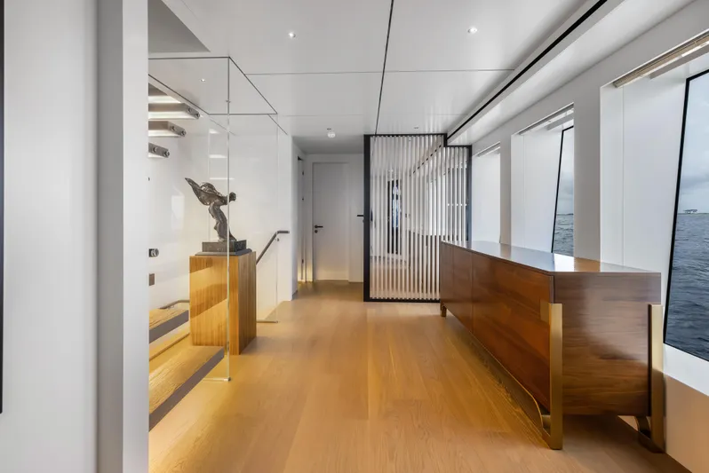 Evelyn P Yacht Photos Pics Luxurious interior of 2022 Numarine 37XP yacht with modern design and ocean view.