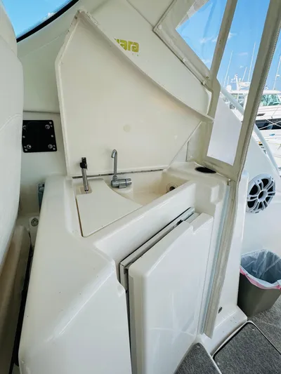 Why Knot Yacht Photos Pics 2007 Tiara Yachts 3900 Sovran sink and storage area on deck.