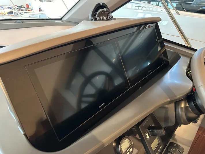 F45110 Yacht Photos Pics 2024 Princess F45 yacht dashboard with dual Garmin displays.