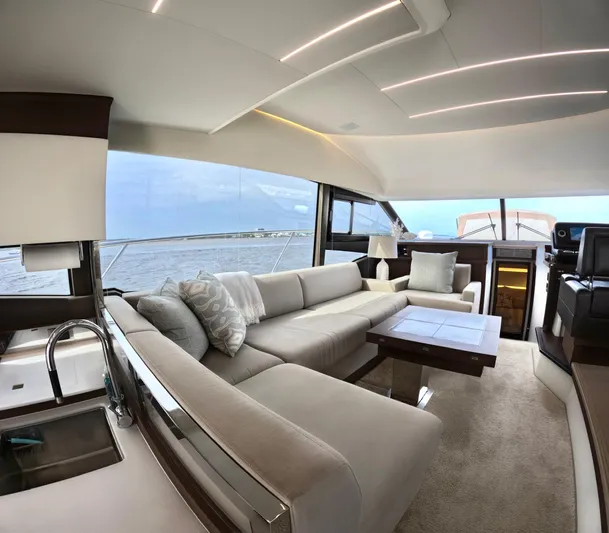  Yacht Photos Pics Luxurious interior of a 2019 Prestige 520 yacht with elegant seating and modern design.