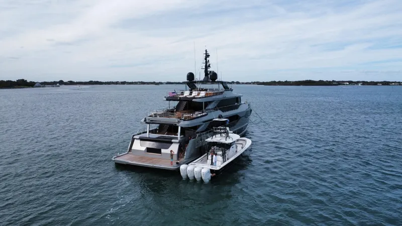  Yacht Photos Pics Luxury yacht Majesty 120 (2025) cruising on open water under a clear sky.