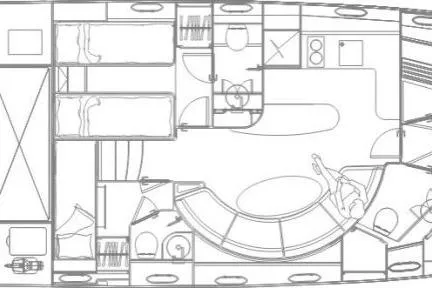 Yacht Photos Pics Floor plan of a 2010 Otam 58 Millennium Open yacht, featuring cabins and living areas.