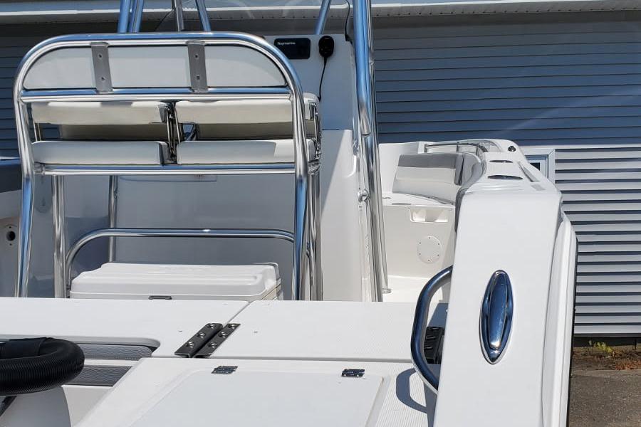 2018 Release 208RX boat interior with sleek seating and chrome details.