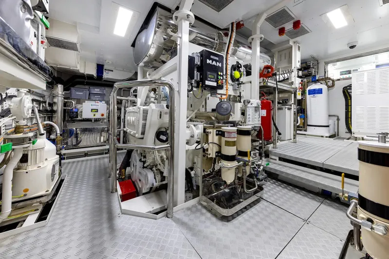  Yacht Photos Pics Engine room of 2022 Benetti B.NOW yacht, featuring advanced machinery and equipment.