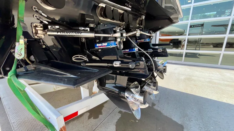  Yacht Photos Pics Rear view of a 2003 Fountain 47 Lightning boat with dual propellers.