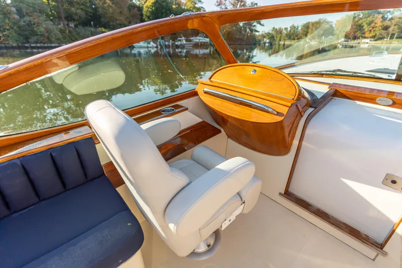 Blessed Yacht Photos Pics Interior of 2003 Hinckley Talaria 29 Runabout with elegant wood and leather details.