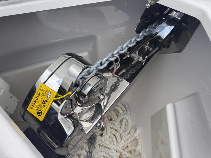 Call Today! 32 #55 Yacht Photos Pics Anchor chain and winch system on 2025 Solace 32 CS boat.