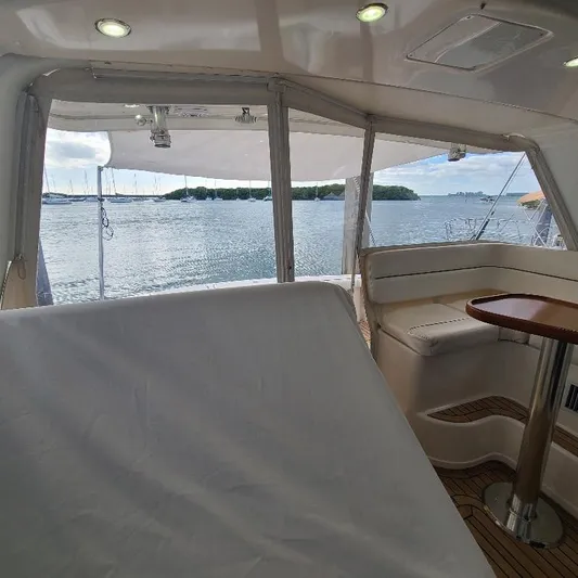 Blue Meridian Yacht Photos Pics Interior view of 2003 Tiara Yachts 3800 Open, overlooking serene waters and distant islands.