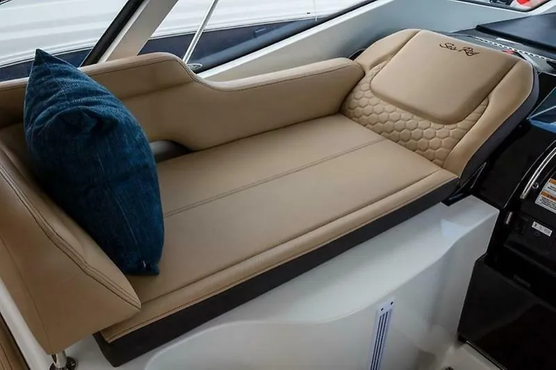 Tin Cup Chalice Yacht Photos Pics Luxurious seating in 2019 Sea Ray Sundancer 350 Coupe with blue cushion.
