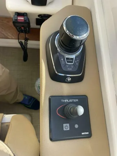 Tin Cup Chalice Yacht Photos Pics Control panel of 2019 Sea Ray Sundancer 350 Coupe with joystick and thruster controls.