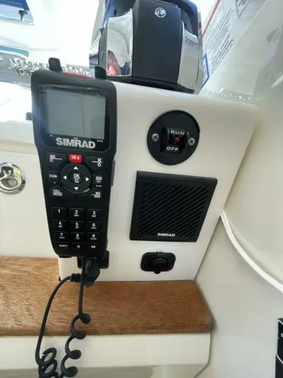 Tin Cup Chalice Yacht Photos Pics Simrad marine radio and controls on 2019 Sea Ray Sundancer 350 Coupe.