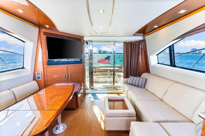 Kokomo Yacht Photos Pics Luxurious interior of 2016 Sea Ray 510 Fly yacht with elegant seating and ocean view.