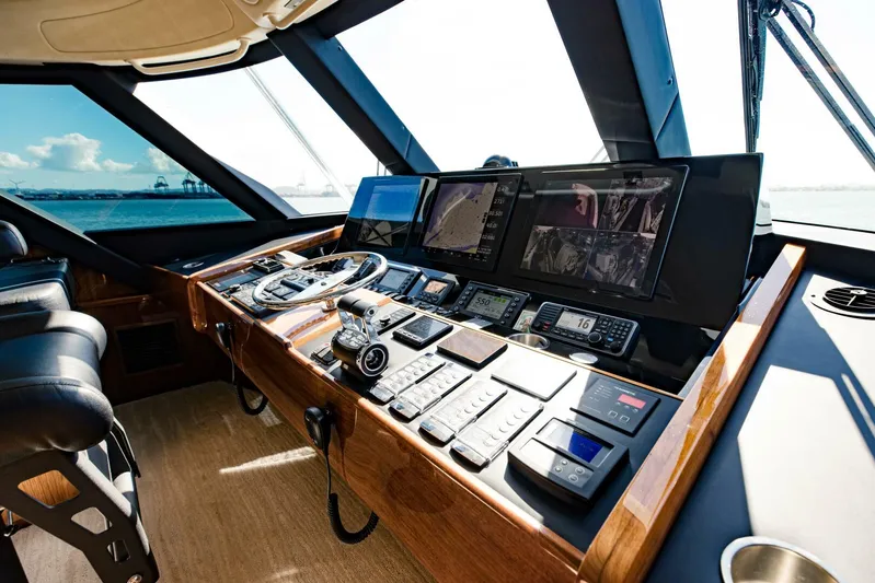 Sari Victoria Yacht Photos Pics Luxurious 2020 Viking 72 yacht helm with advanced navigation and control systems.