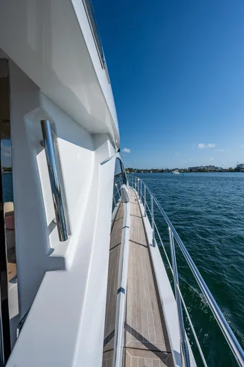  Yacht Photos Pics 2014 Azimut 55S yacht side view with ocean backdrop and clear blue sky.